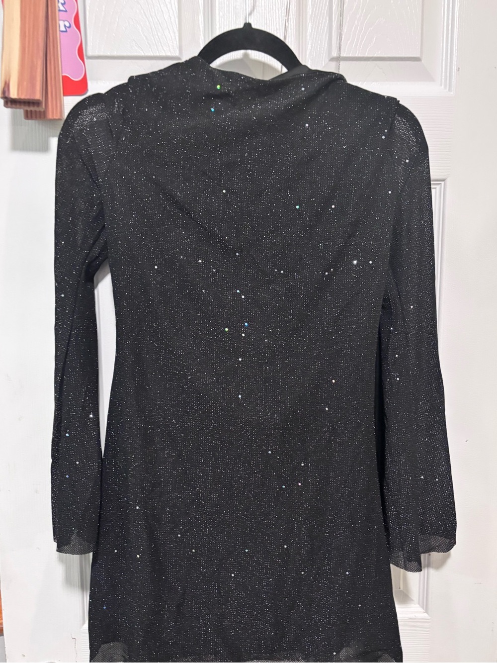 New! Black Sparkly Sequin Backless Tie Mini Long Sleeve mini dress - Picture 6 of 10